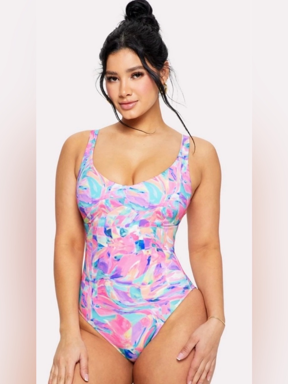 NEW Yitty New Shaping Swim Demi One Piece Swimsuit Size 2X Bubble Gum Neon Geo